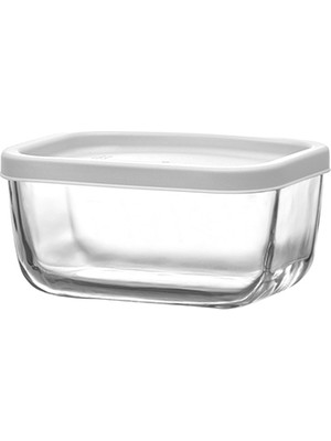 Lav Cube Cam Saklama Kabı Tekli Küçük Boy 405 ml Dikdörtgen Beyaz Plastik Kapaklı (Kahvaltılık )