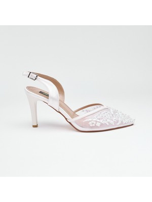 Kısa Topuk Boncuk Aksesuarlı Kadın Abiye Ayakkabı