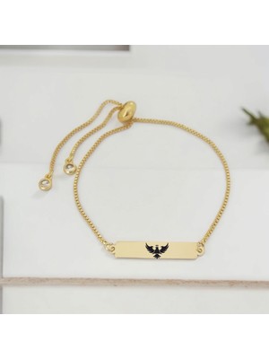 Altın Plakalı 14 Ayar Kartal Temalı Zincirli Dikdörtgen Motifli Hediye BILEKLIK-400SEMBOL