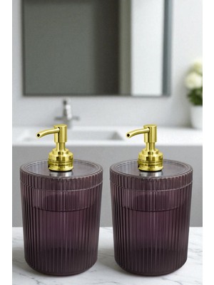 2 Adet 700 ml Xl Çizgili Desen Tezgah Üstü Füme Banyo Altın Sıvı Sabunluk Banyo Mutfak Deterjanlık