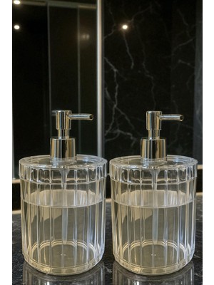 2 Adet 700 ml Xl Çizgili Tezgah Üstü Şeffaf Banyo Altın Pompa Sıvı Sabunluk Banyo Mutfak Deterjanlık