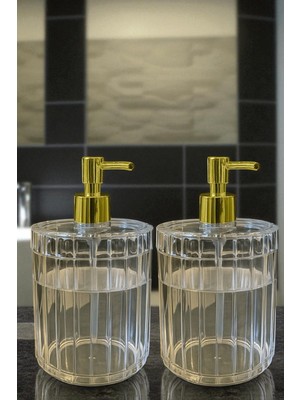 2 Adet 700 ml Xl Çizgili Tezgah Üstü Şeffaf Banyo Altın Pompa Sıvı Sabunluk Banyo Mutfak Deterjanlık