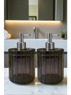 2 Adet 700 ml Xl Desenli Tezgah Üstü Füme Banyo Gümüş Pompa Sıvı Sabunluk Banyo Mutfak Deterjanlık