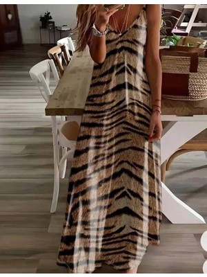 Alinn Butikk Kadın Dijital Baskılı Suprem Kumaş Askılı Maxi Boy Elbise