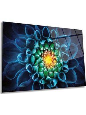 Soyut Sanatsal Çiçek Yatay Cam Tablo, Ev ve Ofis Duvar Dekoru, Lüks Hediyelik