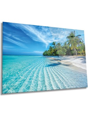 Maldiv Adaları Manzarası Yatay Cam Tablo, Ev ve Ofis Duvar Dekoru, Lüks Hediyelik