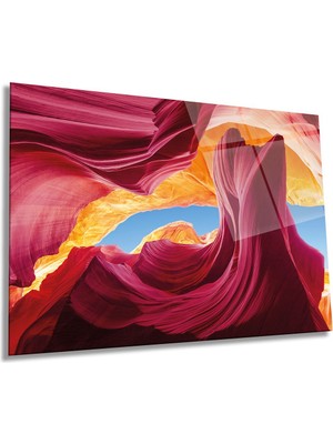 Kızıl Vadi ve Kanyon Manzarası Yatay Cam Tablo, Ev ve Ofis Duvar Dekoru, Lüks Hediyelik