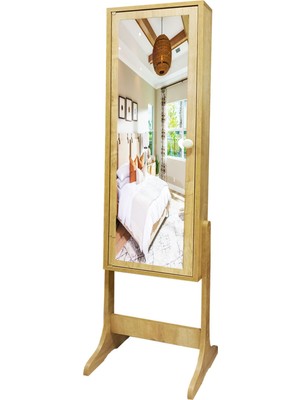 - Number One - Demonte - Çok Amaçlı  Ayaklı  Aynalı Hediyelik Takı Dolabı - Safir Meşe