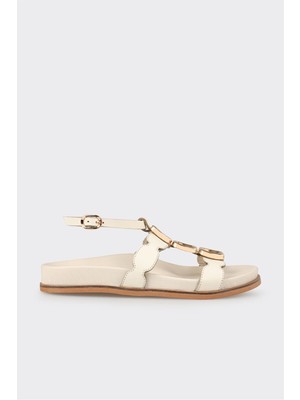 Ekru Deri Kadın Sandalet