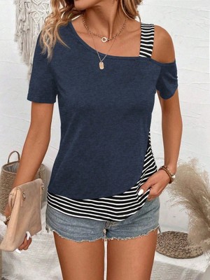 Alinn Butikk Kadın Kısa Kollu Omuzdan Askılı Viskon Bluz