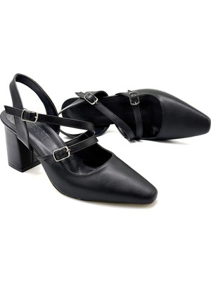 Kindep Çift Toka Detaylı Kadın Topuklu Ayakkabı Siyah
