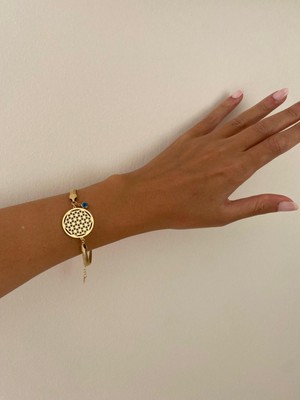 Yaşam Çiçeği Nazarlı Italyan Gold Çelik Bileklik