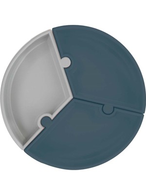 OiOi Puzzle Vakum Tabanlı Silikon Tabak Deep Blue / Powder Grey