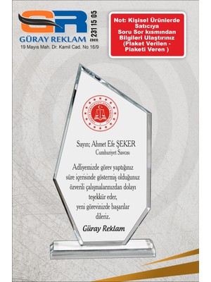 Plaket - Kişiye Özel Plaket - Cam Plaket - Kristal Plaket