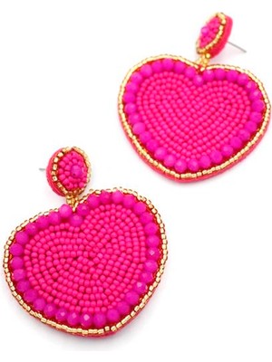 Kalp Boncuk Küpe - Pembe