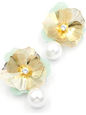 Metal Çiçek Küpe - Yeşil