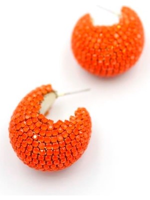 Taşlı Halka Küpe - Turuncu