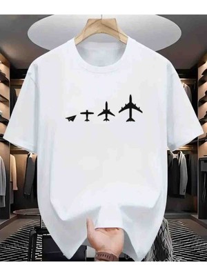 Uçak Baskılı Özel Tasarım Oversize Tshirt