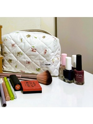 Nartella Soft Çiçek Desenli Kapitone Makyaj ve Kozmetik Çantası - Büyük Boy