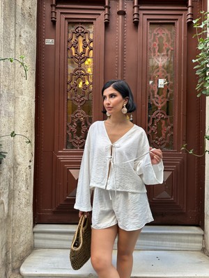 Çilek Keten Şortlu Takım