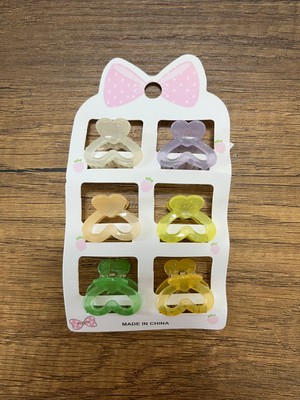 Kız Çocuk Kadın Kalp Figürlü 6'lı Mandal Toka Seti Küçük Kıskaçlı Toka Renkli Rengarenk