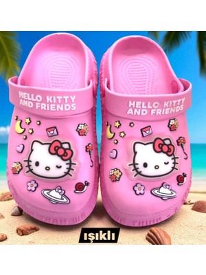 Hello Kitty Kız Çocuk Kaymaz Taban Işıklı Pembe Terlik Havuz Plaj Sandaleti