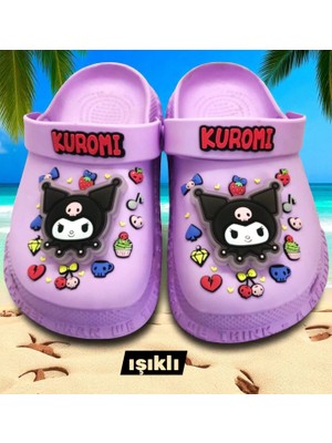 Ellaboni Kuromi Kız Çocuk Lila Kaymaz Taban Işıklı Terlik Havuz Plaj Sandaleti