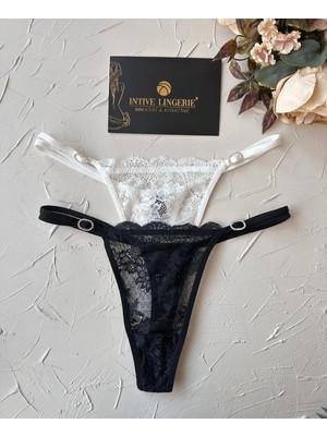 Intive Vs Dantelli Yanları Taş Aksesuar Detaylı Şık Tasarım Esnek Tanga