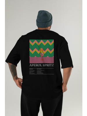 Aperol Spritz Kokteyl Serisi Arka Baskılı Oversize T-Shirt Erkek Kadın %100 Pamuk Bisiklet Yaka Tişort