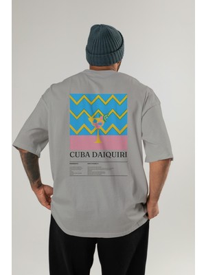 Cuba Daiquiri Kokteyl Serisi Arka Baskılı Oversize T-Shirt Erkek Kadın %100 Pamuk Bisiklet Yaka Tişort