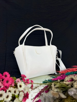 Beyaz Deri Kadın El ve Omuz Çantası