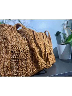 El Yapımı Sarı Makrome Tote Çanta – Kadınlar Için Şık ve Dayanıklı Örgü Çanta