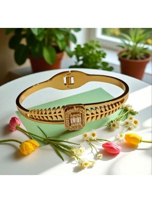 Kadın Baget Taşlı Çelik Kelepçe