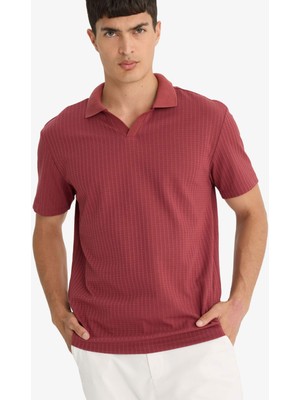 DeFacto Regular Fit Polo Yaka Waffle Dokulu Kumaş Kısa Kollu Tişört F0315AX25AU