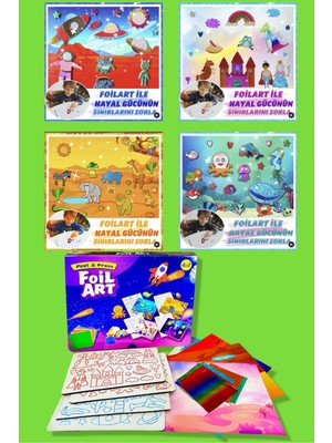 Foılart Peel & Press Yapışkanlı Renkli Basklı Folyo Sanatı-4 Lü Okyanus Uzay Safari Masal Temalı Set