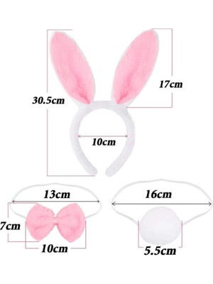 Tavşan Kostüm Seti Taç Papyon Kuyruk Pembe Renk