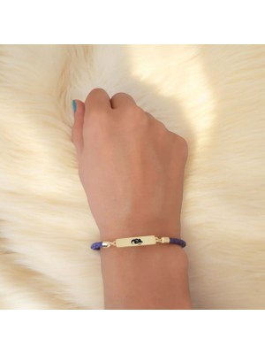 14 Ayar Altın Plakalı Yılan Temalı Doğal Mor Derili Dikdörtgen Motifli Hediye BILEKLIK-412SEMBOL