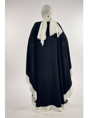 Düğme Detaylı Pelerin 70024 Siyah-Ekru