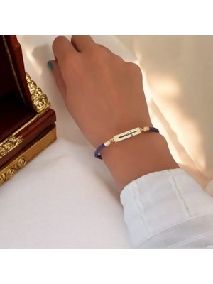 Altın Plakalı 14 Ayar Kılıç Temalı Doğal Mor Derili Dikdörtgen Motifli Hediye BILEKLIK-412SEMBOL