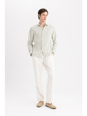 DeFacto Yazlık Viskon Jogger Pantolon Regular Fit Normal Kesim Keten Karışımlı Düz Paça Cepli B4867AX24SP