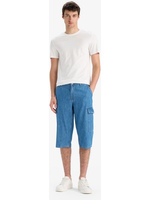 DeFacto %100 Pamuk Hafif Kumaş Regular Fit Jean Uzun Bermuda Şort F4223AX25SM