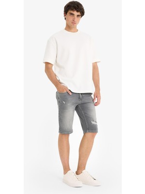 DeFacto Slim Fit Dar Kesim Jean Bermuda Şort F4692AX25SM
