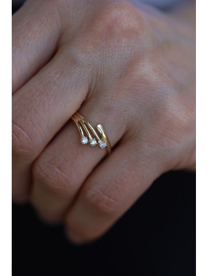 14 Ayar Altın Üç Taşlı Yüzük