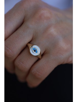 14 Ayar Altın Mineli Mavi Gözlü Yüzük