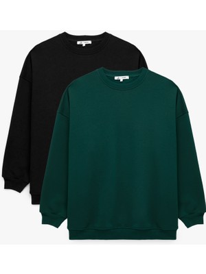 Uzun Kollu Bisiklet Yaka Oversize Pamuklu 2'li Sweatshirt Seti