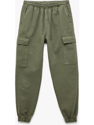 Beli Bağcıklı Kargo Cep Detaylı Pamuklu Gabardin Jogger Pantolon