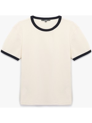 Kısa Kollu Bisiklet Yaka Renk Kontrastlı Pamuklu Slim Fit Tişört