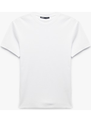 Kısa Kollu Bisiklet Yaka Pamuklu Dar Kalıp Tişört