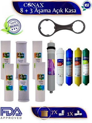 Tüm Açık Kasalar Için Filtre Seti 1.5 Yıllık (Orjinal Yeni Seri) 8+3 Aşamalı, Anahtar Hediyeli Su Arıtma Filtresi