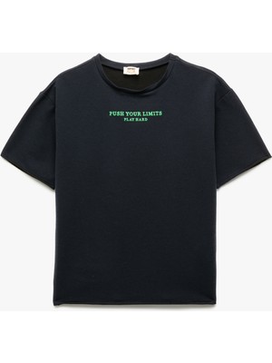 Bisiklet Yaka Baskılı Kısa Kollu Sweatshirt